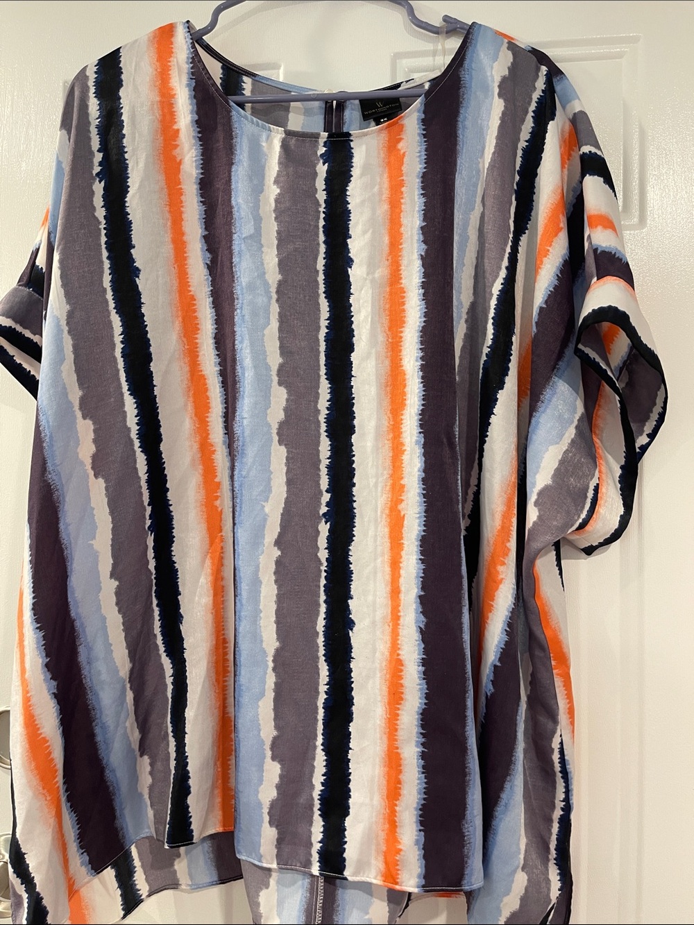Worthington Striped Short-Sleeve Tunic in Orange, Blue & Gray